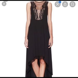BCBG black mesh embroidered high low dress, sz 02